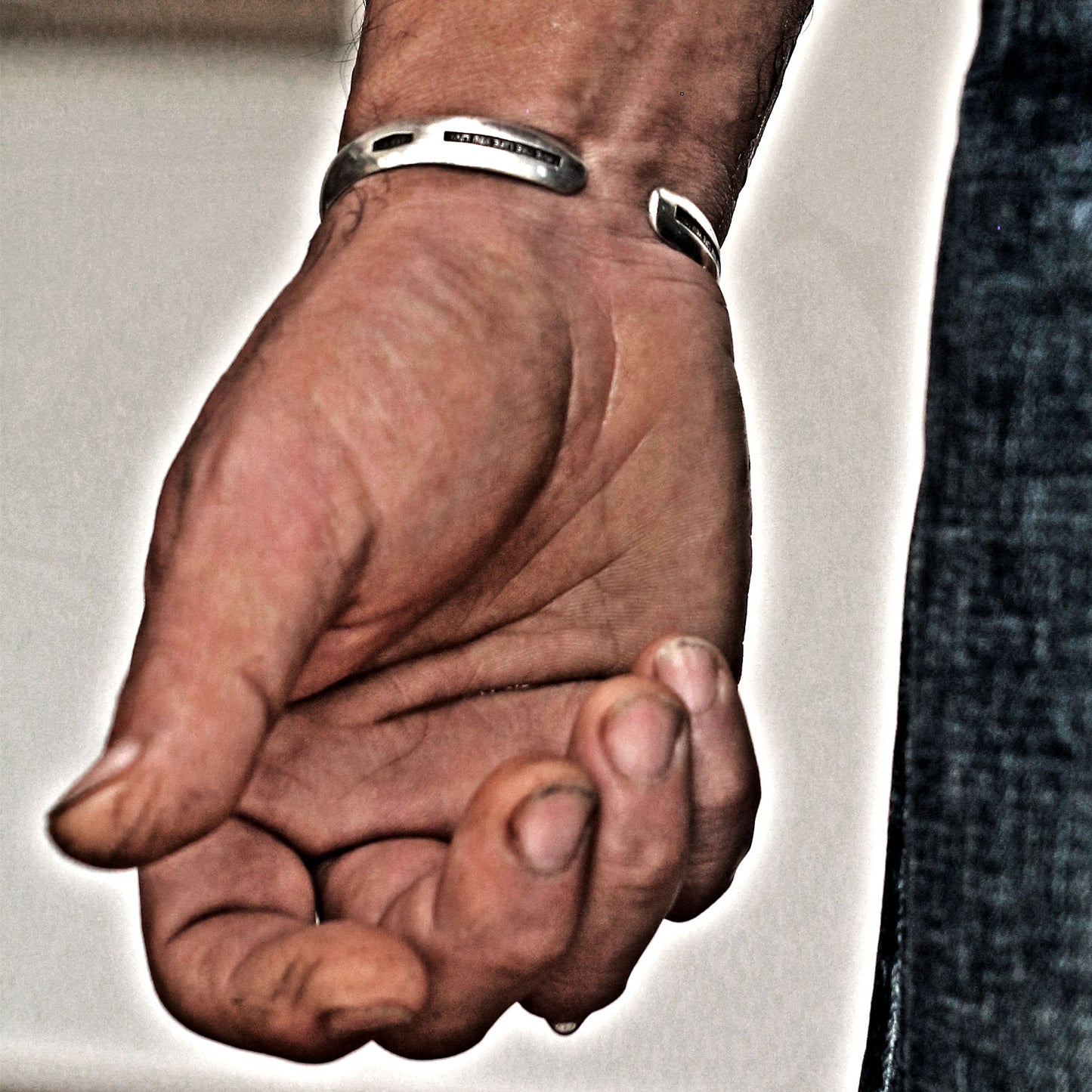 BS-033 Steel punch imprinted memento mori silver cuff bracelet