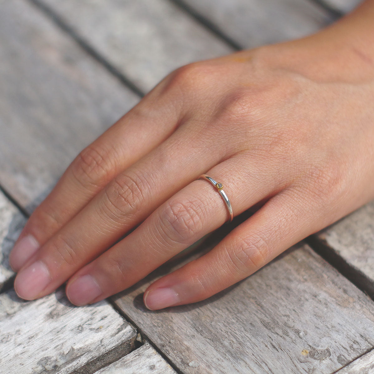 RS-155 Rough diamond thin silver ring, thin silver ring, love ring, cute ring, friendship ring, stone ring