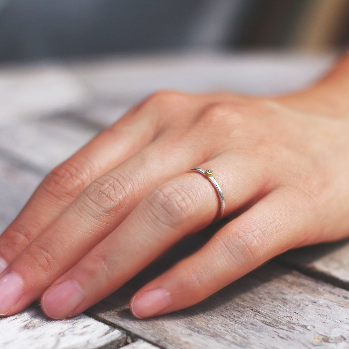 RS-155 Rough diamond thin silver ring, thin silver ring, love ring, cute ring, friendship ring, stone ring