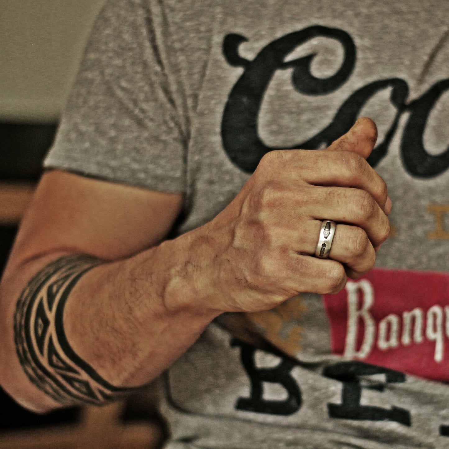 RS-164 Steel punch imprinted memento mori silver ring