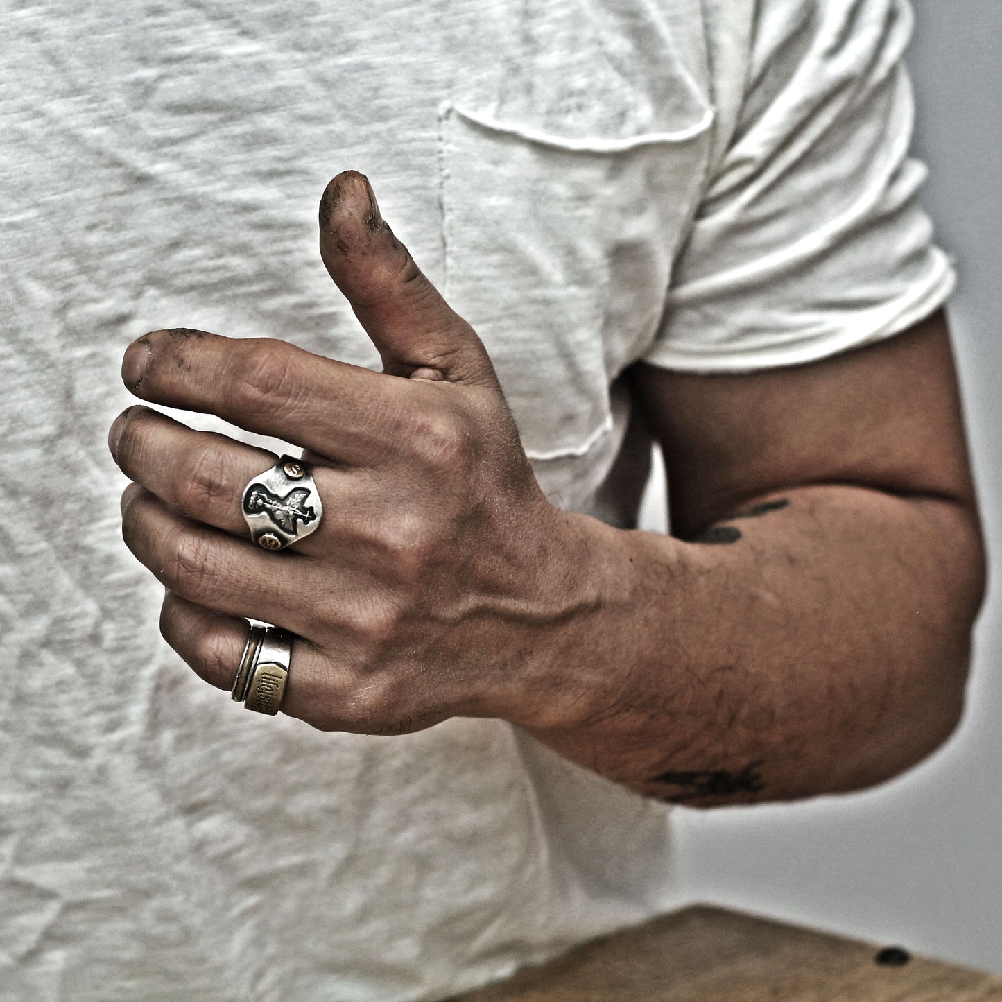 RS-168 Highly detailed St. Michael relief imprinted silver ring, recommended as a catholic religious ring