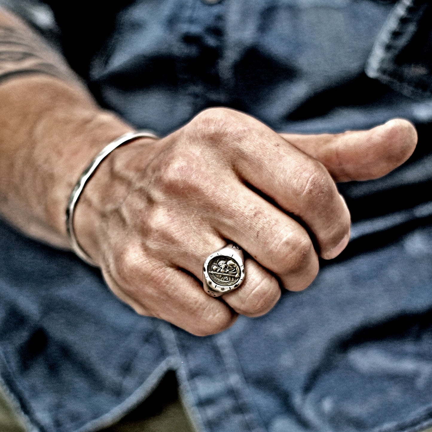 RS-169 Highly detailed St Christopher clamped vintage style ring, medieval ring, carved ring, menly ring, men ring, crest ring, signet ring, saint ring, rustic ring