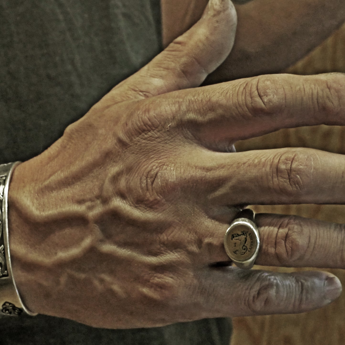 RS-193 Brass plate with horoscope inlaid vintage style silver ring, zodiac ring, rustic ring