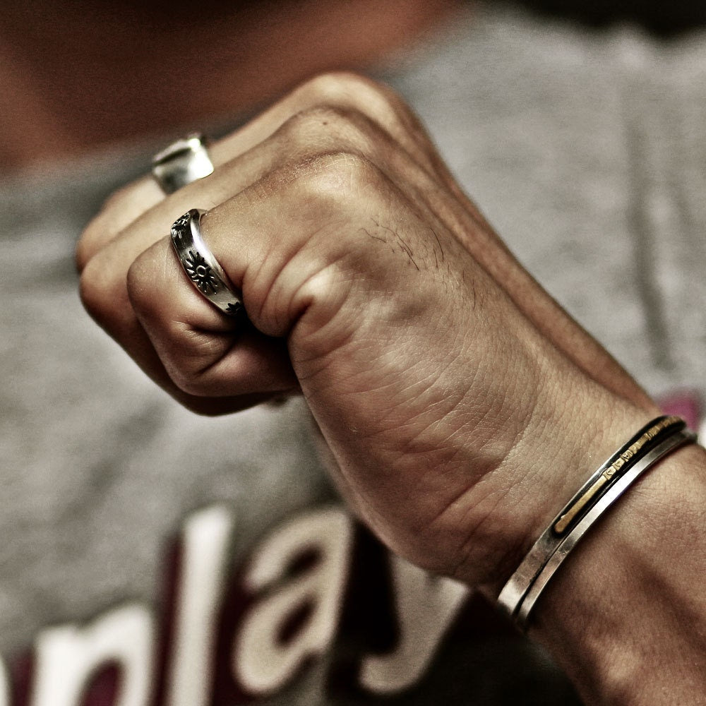 RS-008 Sun pattern punched silver ring, vintage ring, menly ring, hobo ring, sol ring