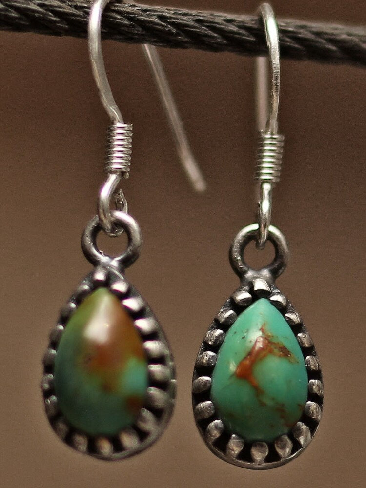 ES-107 Teardrop shaped turquoise earring, stone earring, silver earring, cute earring, native american earring
