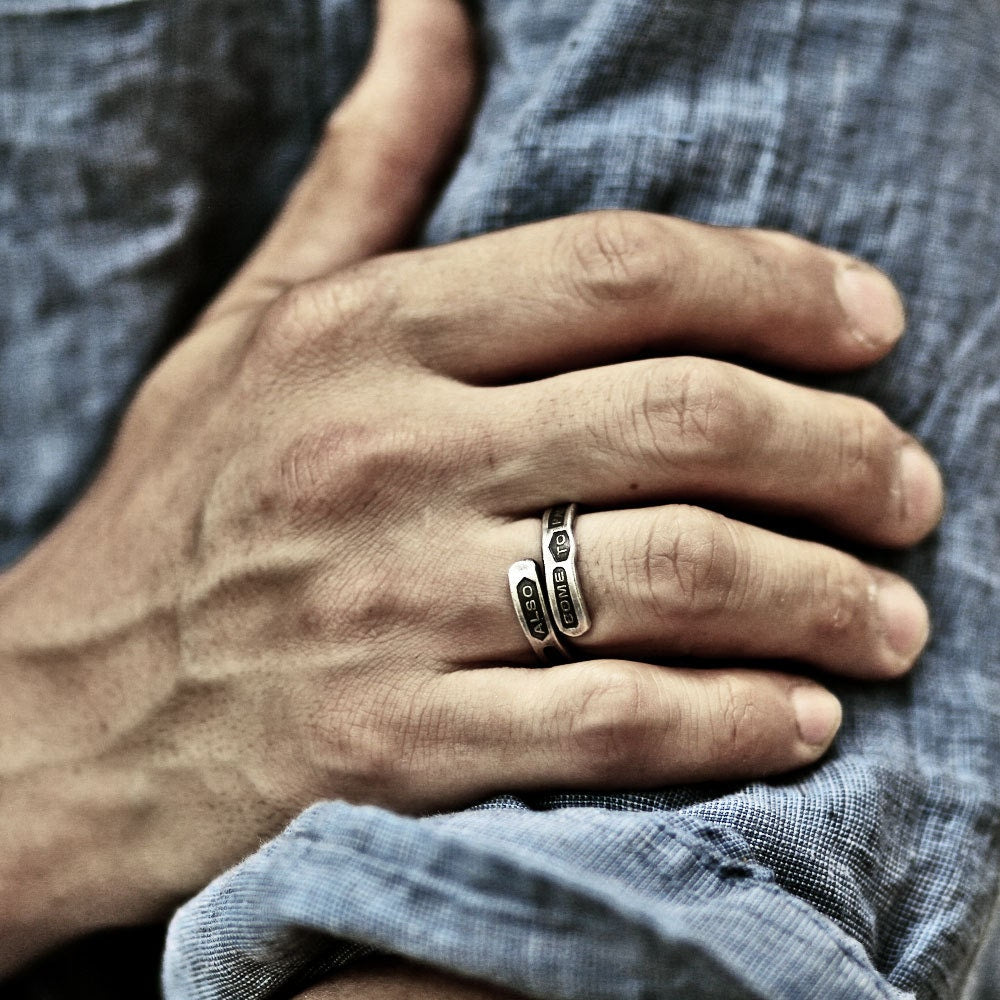 RS-135 King Solomon's quote punched word ring, hand stamped ring, silver ring, message ring, vintage ring