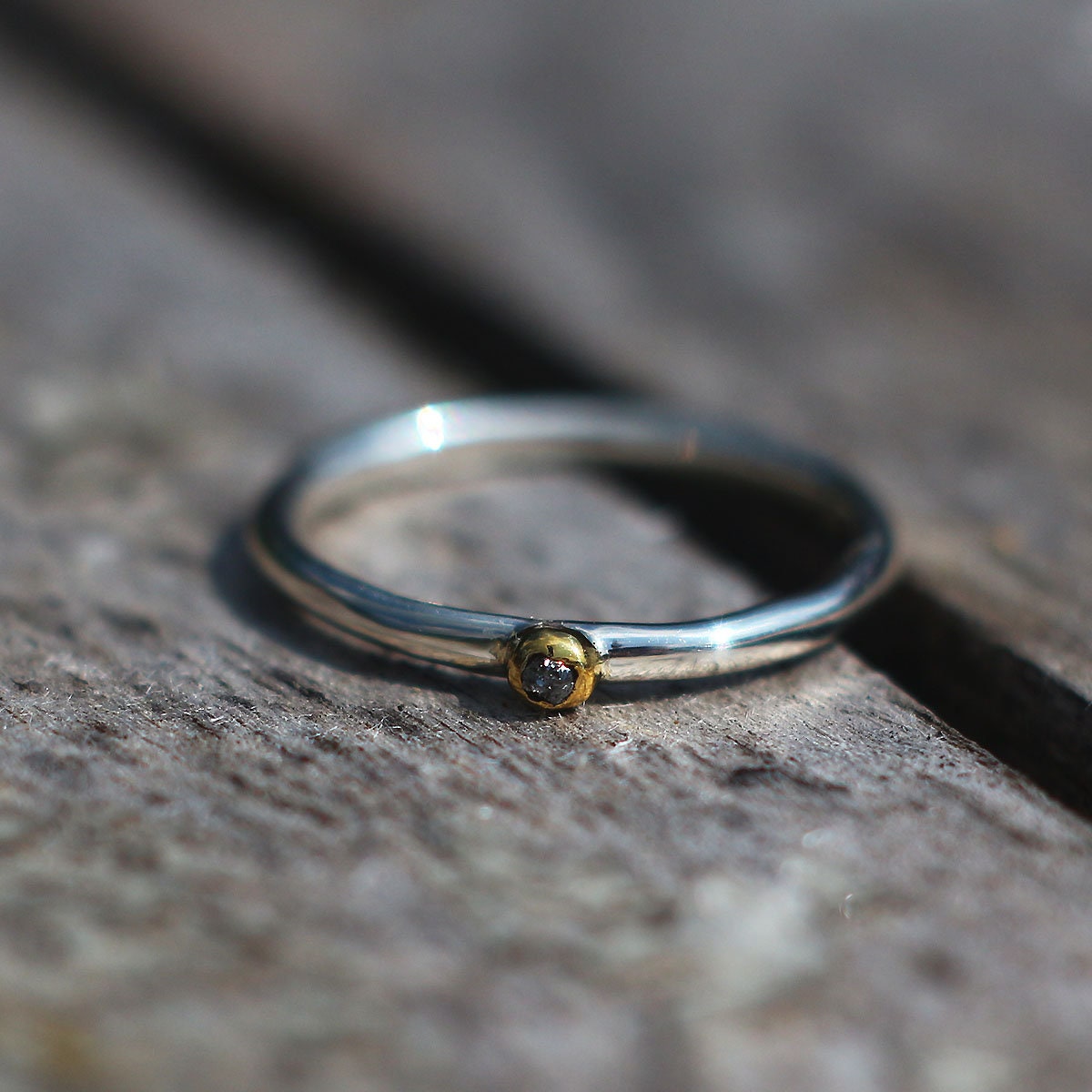 RS-155 Rough diamond thin silver ring, thin silver ring, love ring, cute ring, friendship ring, stone ring