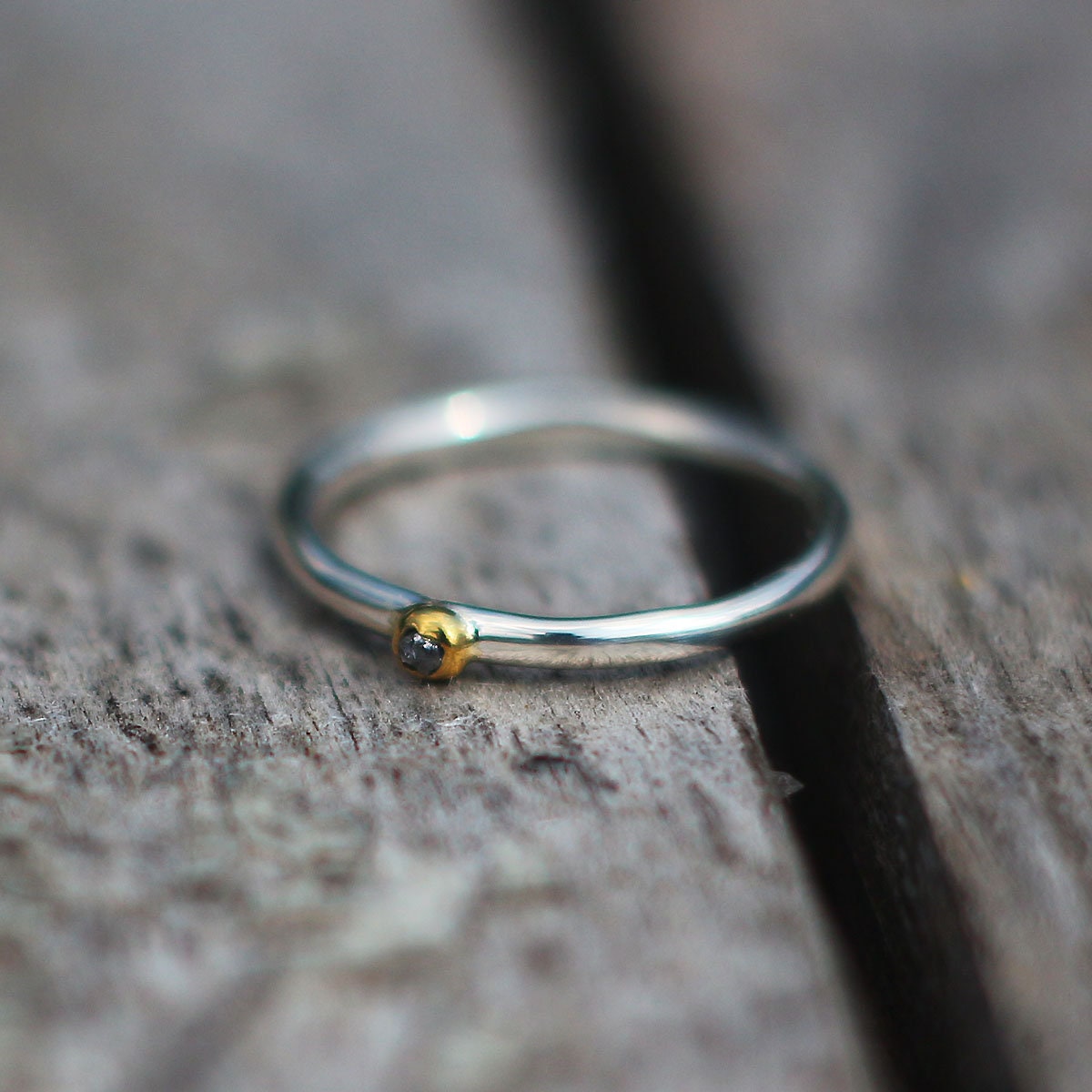 RS-155 Rough diamond thin silver ring, thin silver ring, love ring, cute ring, friendship ring, stone ring