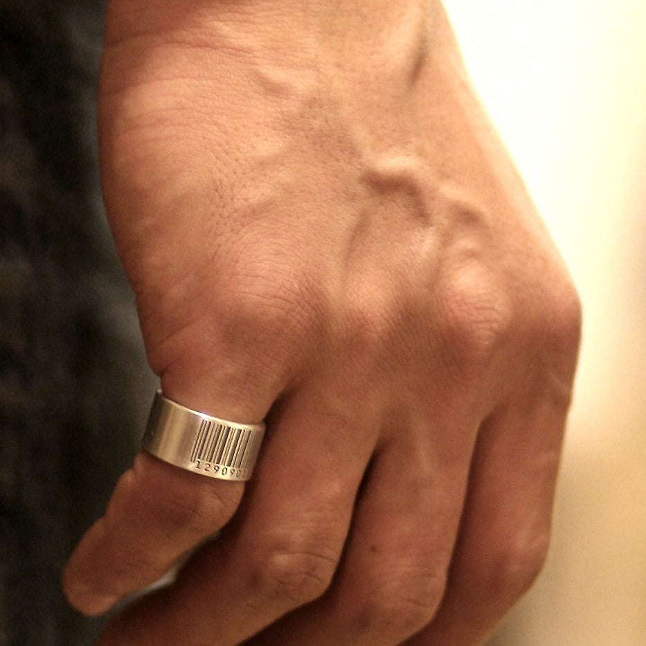 RS-011 Barcode engraved silver ring, word ring, love ring, name ring, message ring, promise ring, silver ring, engraved ring, personalized ring, custom ring