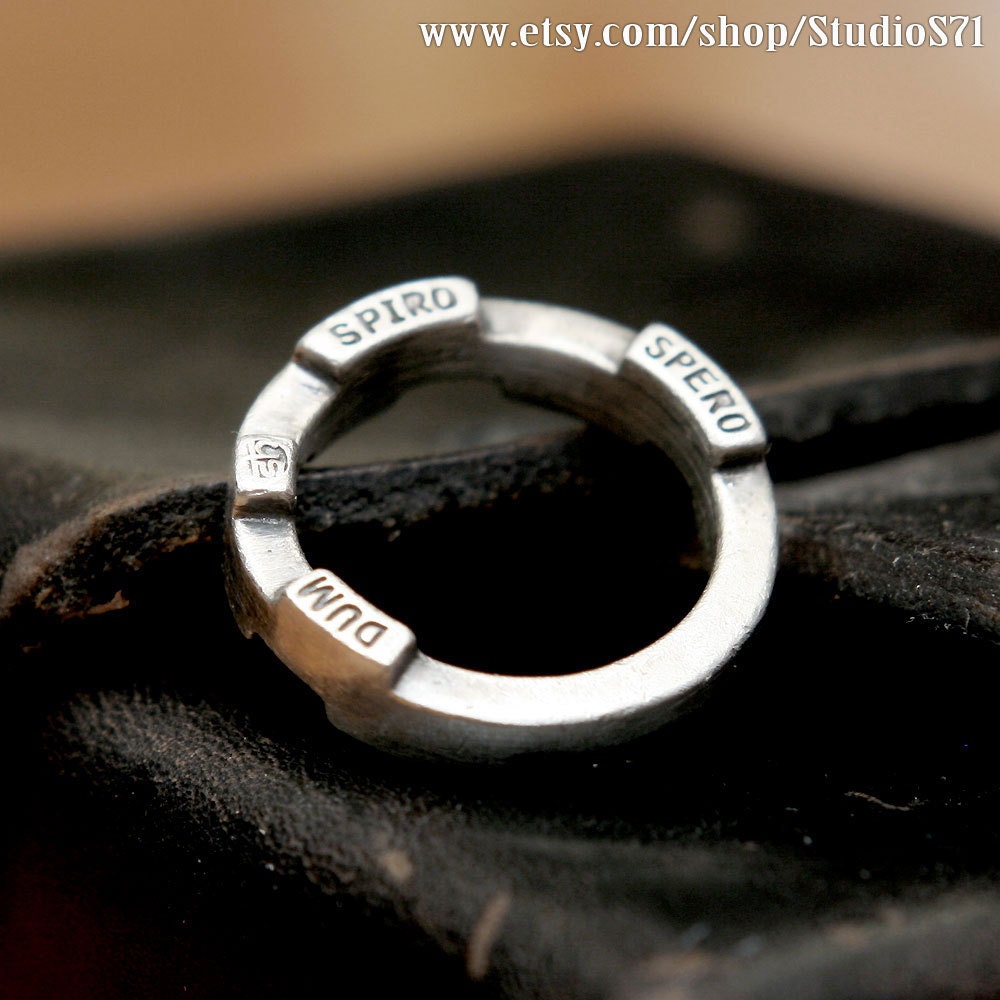 RS-115 Latin and Spanish quotes engraved rustic silver ring, industrial ring, vintage ring, word ring, menly ring