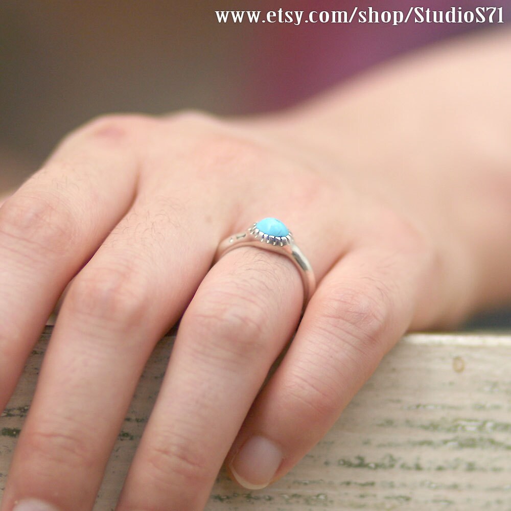 RS-109 Natural shaped silver turquoise ring, stone ring, simple ring, birth stone