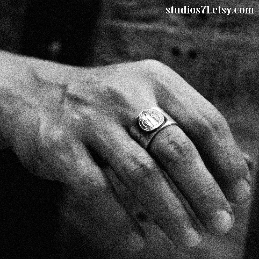 RS-102 St. Benedict silver coin installed heavy ring, recommended as a catholic religious ring