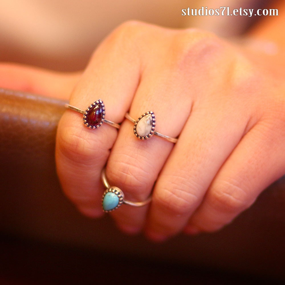 RS-122 Teardrop shaped turquoise ring , stacking ring, cute ring, stone ring, birth stone ring