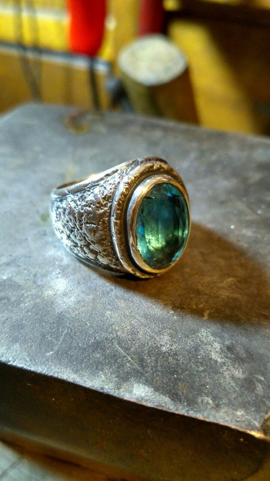 Custom rustic topaz ring