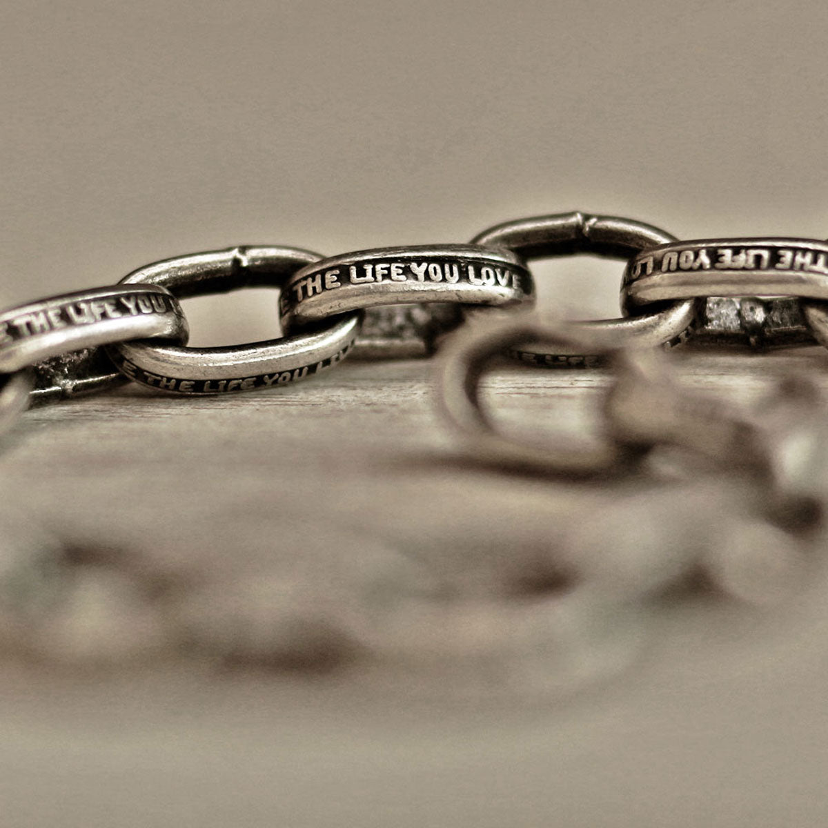 BS-030 Quote imprinted silver link bracelet, memento mori, live the life you love, love the life you live