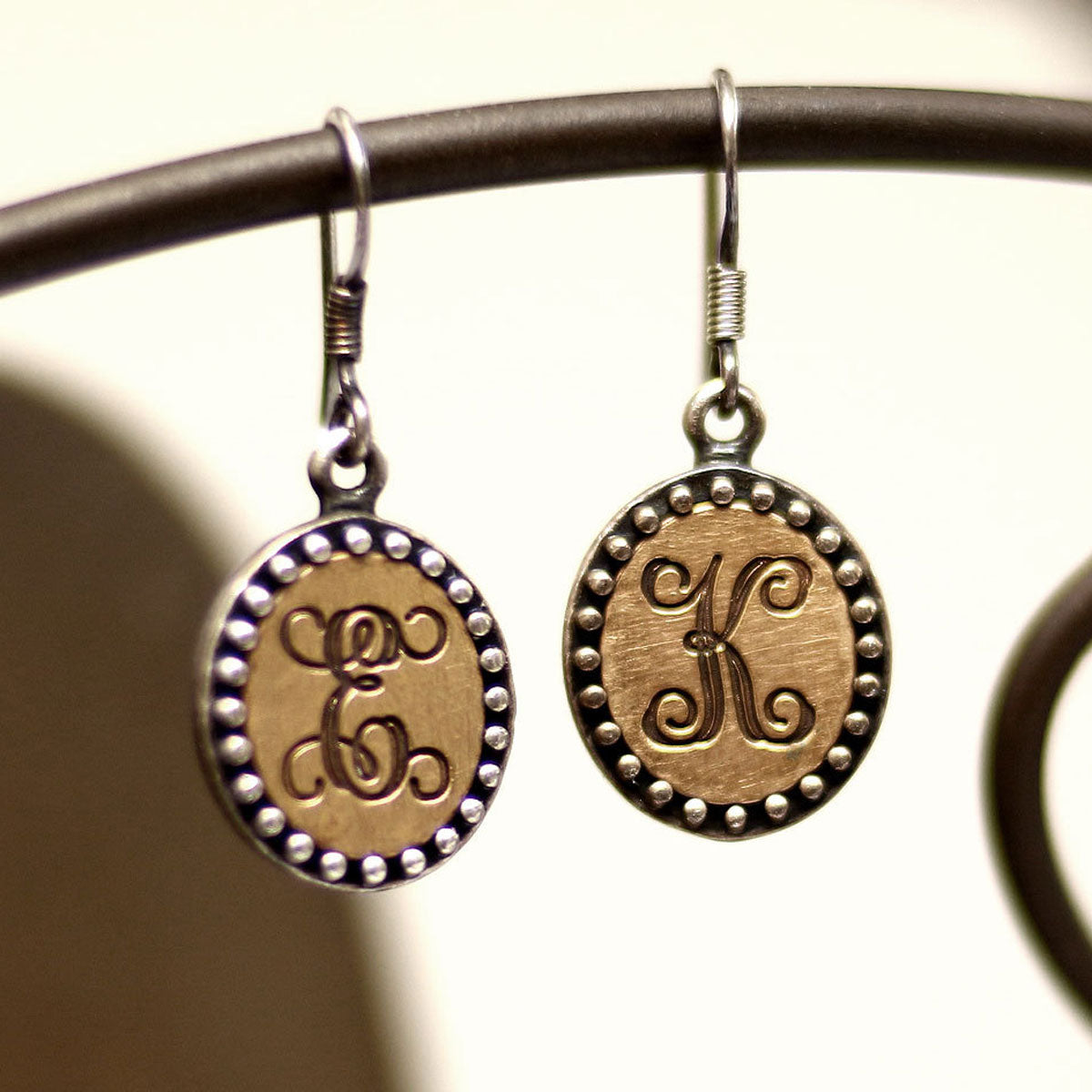 ES-106 Monogram earring, initial earring, engraved earring, personalized earring, custom earring, classic earring, brass earring, silver earring,