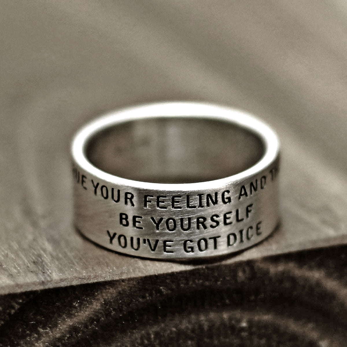 RS-073 Personalized Bellgothic wide word ring, love ring, name ring, message ring, promise ring, quote ring