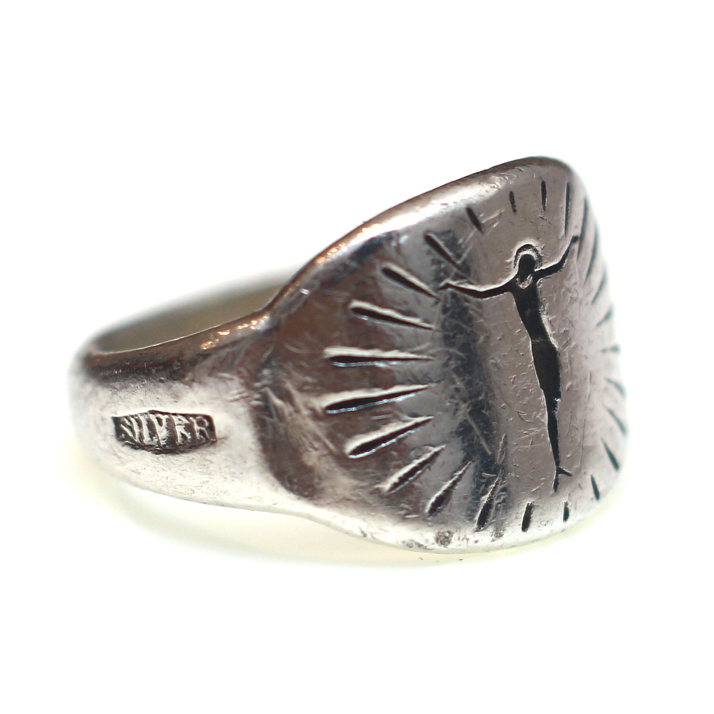 Jesus-Ring, Wachssiegel-Ring, Silberring, Herrenring, Kreuzring, christlicher Ring, Mittelalterring, rustikaler Ring, Vintage-Ring, Kreuzigungsring