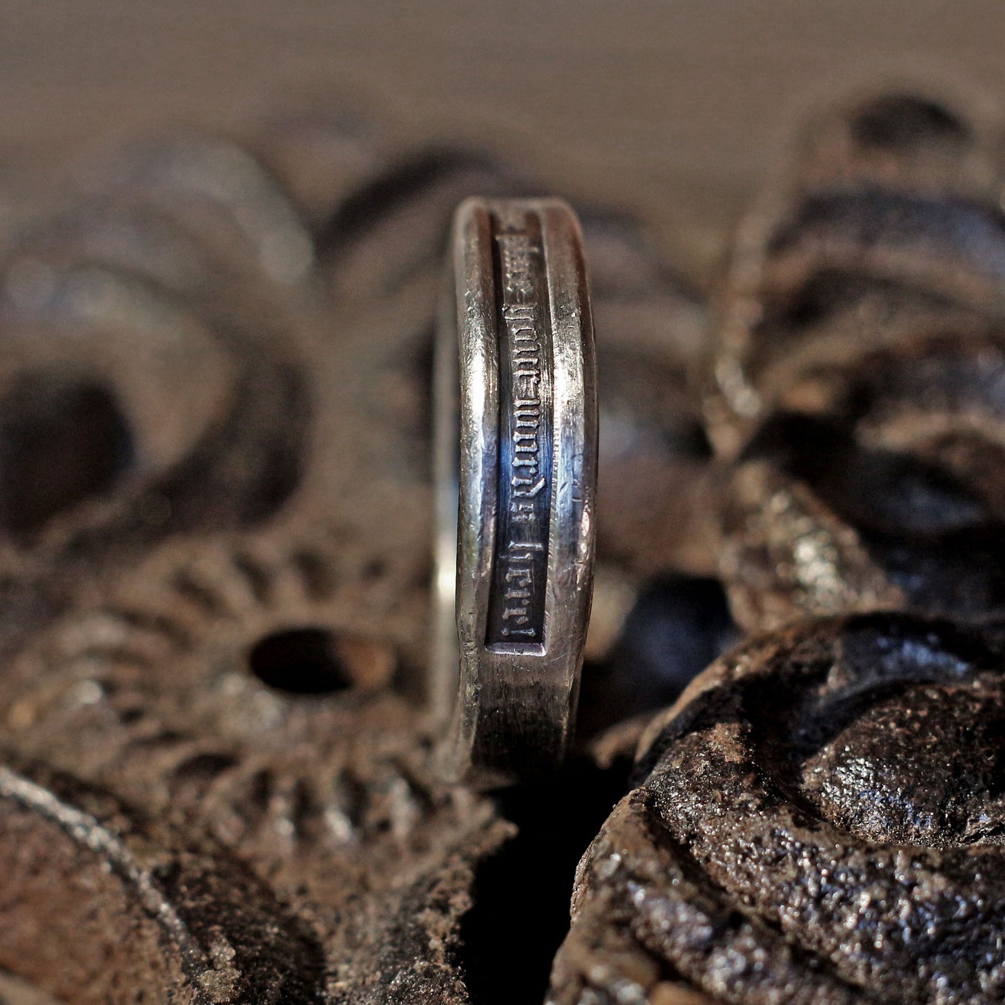 RS-181 Personalized Raised Old English Word Ring, vintage ring, rustic ring, medieval ring