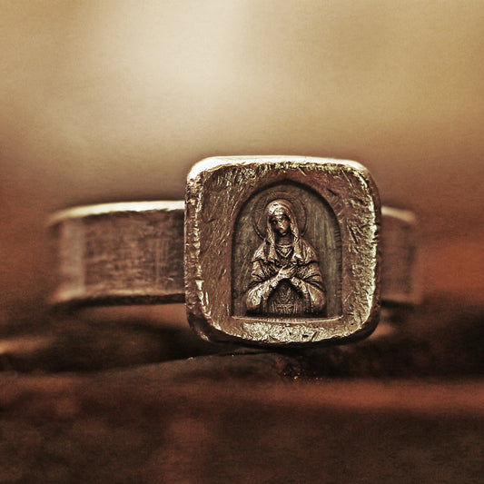 RS-195 St. Mary stamped vintage silver ring, religious ring, catholic ring, Christian ring