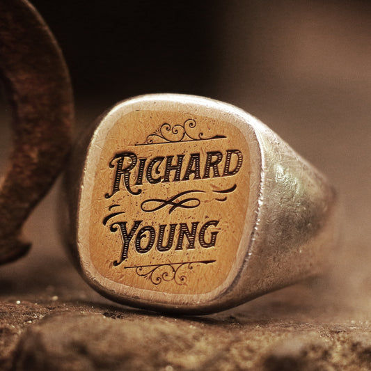 RS-196 Graphic name silver signet ring