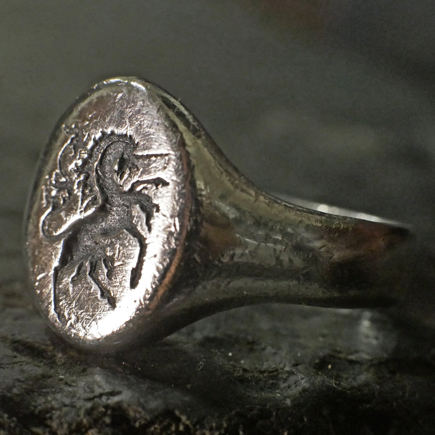 Wachssiegelring, Vintage-Ring, rustikaler Ring, geschnitzter Ring, männlicher Ring, Männerring, Wappenring, Siegelring, Löwenwappen, Charm-Ring, Chevalier
