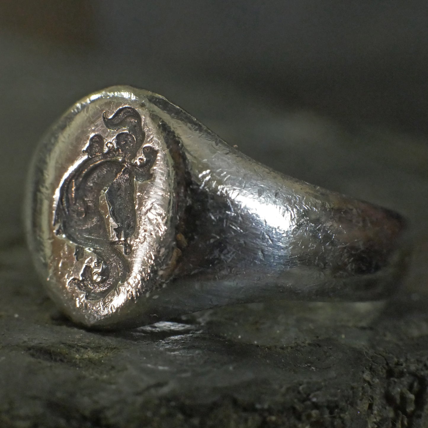 Wachssiegelring, Vintage-Ring, rustikaler Ring, geschnitzter Ring, männlicher Ring, Männerring, Wappenring, Siegelring, Löwenwappen, Charm-Ring, Chevalier