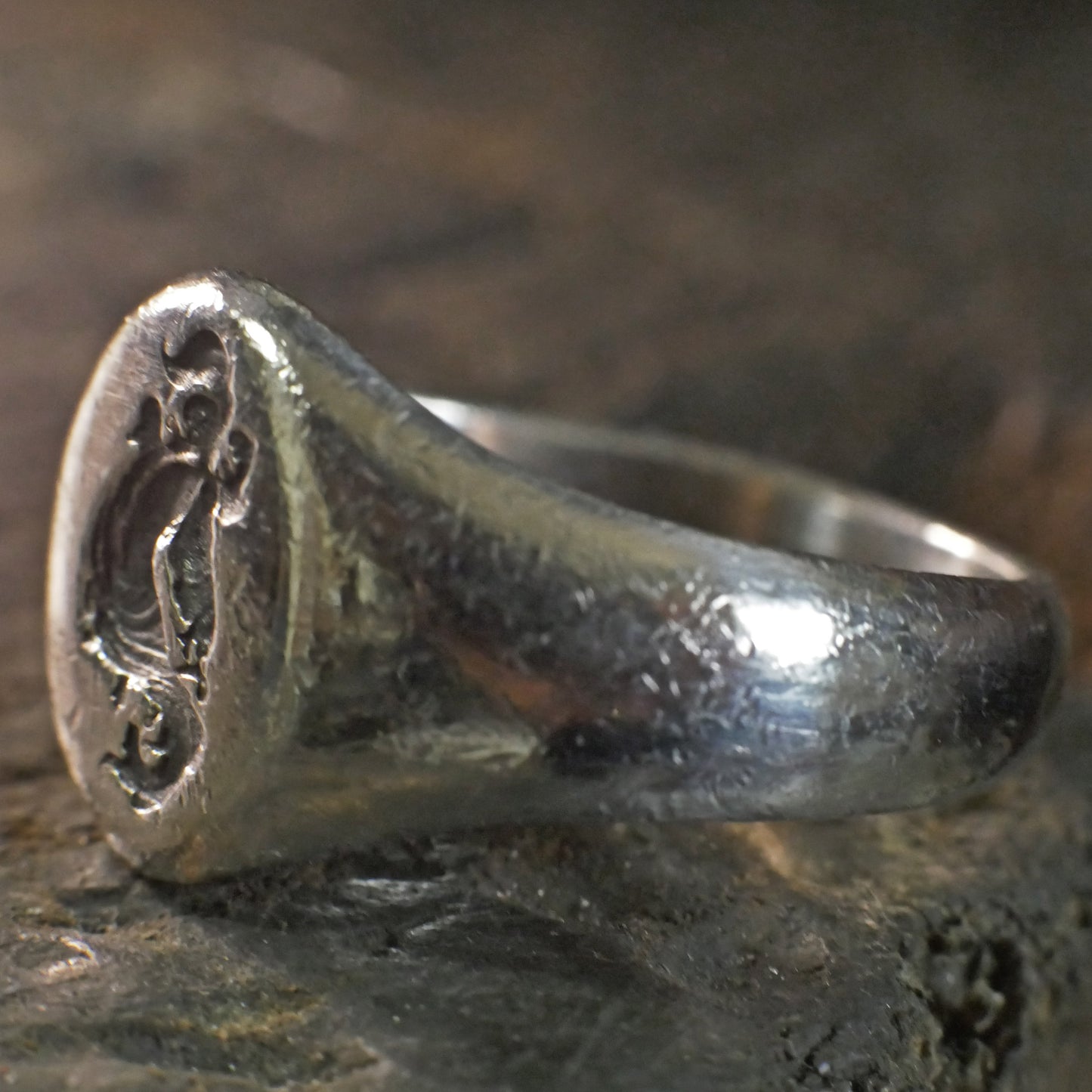 Wachssiegelring, Vintage-Ring, rustikaler Ring, geschnitzter Ring, männlicher Ring, Männerring, Wappenring, Siegelring, Löwenwappen, Charm-Ring, Chevalier