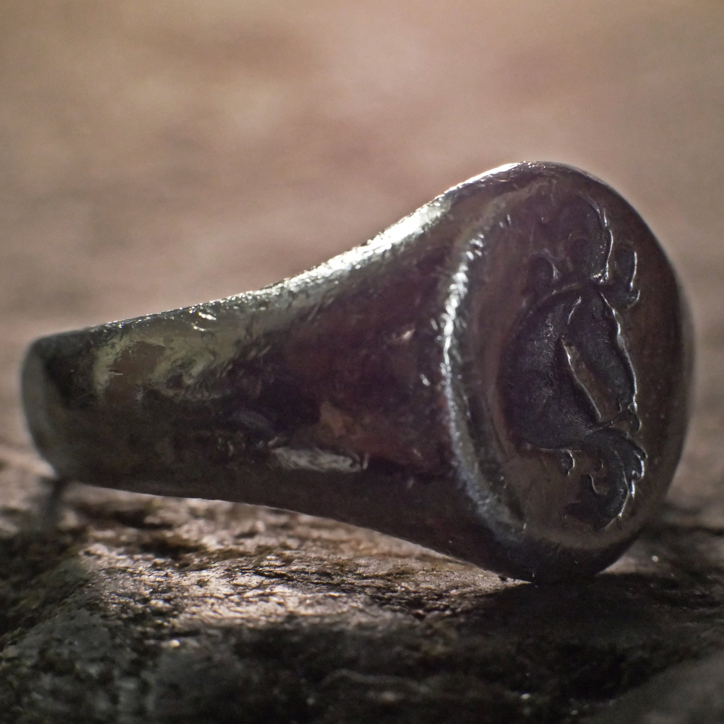Wachssiegelring, Vintage-Ring, rustikaler Ring, geschnitzter Ring, männlicher Ring, Männerring, Wappenring, Siegelring, Löwenwappen, Charm-Ring, Chevalier