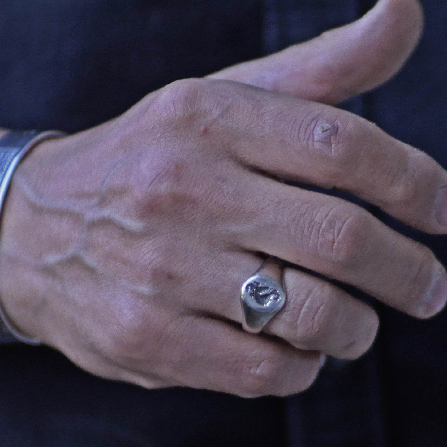 Wachssiegelring, Vintage-Ring, rustikaler Ring, geschnitzter Ring, männlicher Ring, Männerring, Wappenring, Siegelring, Löwenwappen, Charm-Ring, Chevalier