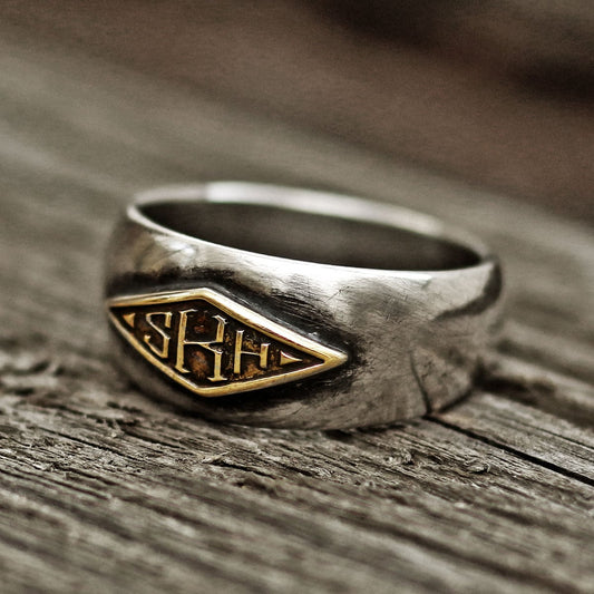 Monogramm-Ring, Wortring, Initialenring, Namensring, Herrenring, Vintage-Ring, Silberring, gravierter Ring, personalisierter Ring, individueller Ring