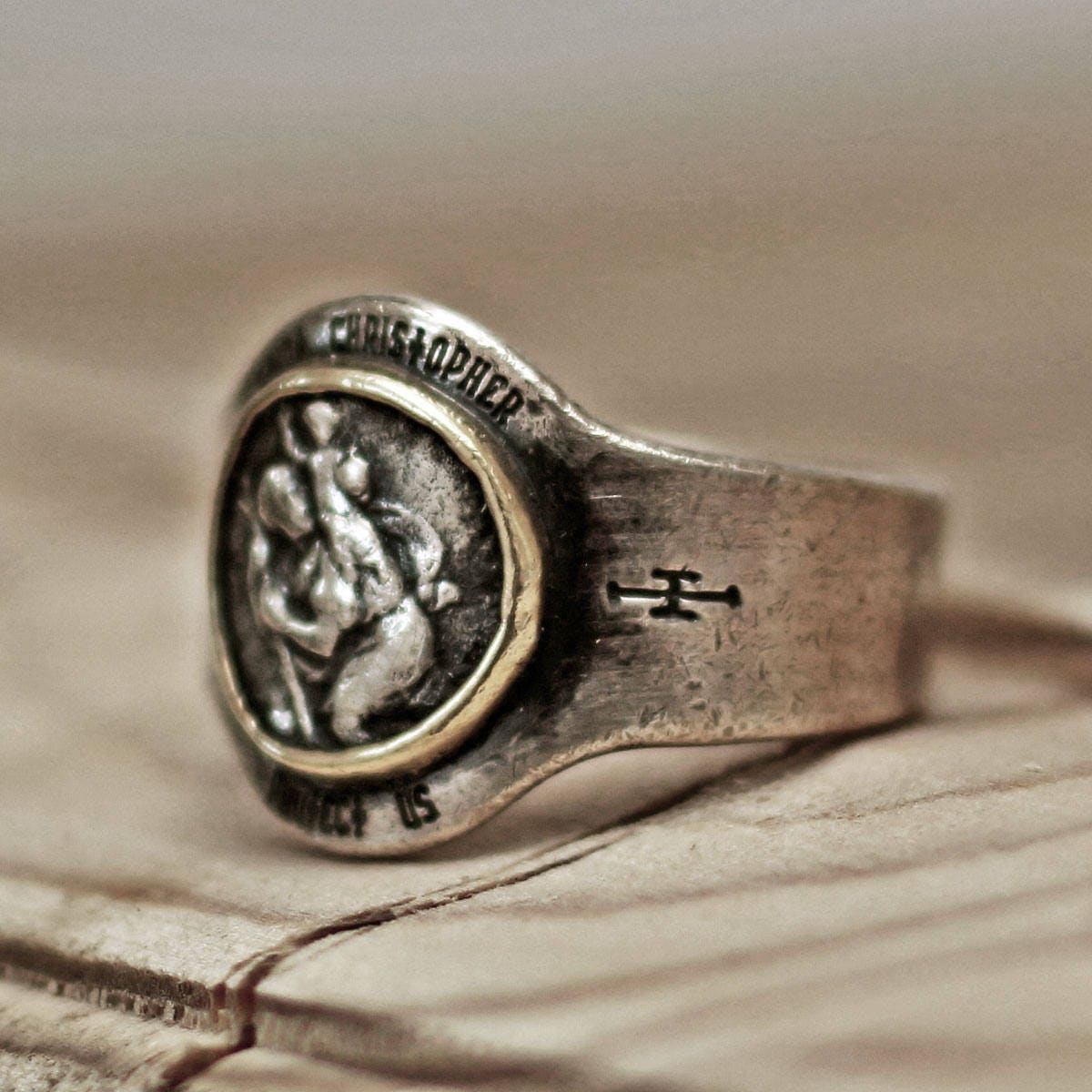 Silberring im Vintage-Stil mit St. Christopher-Münze, empfohlen als katholischer religiöser Ring