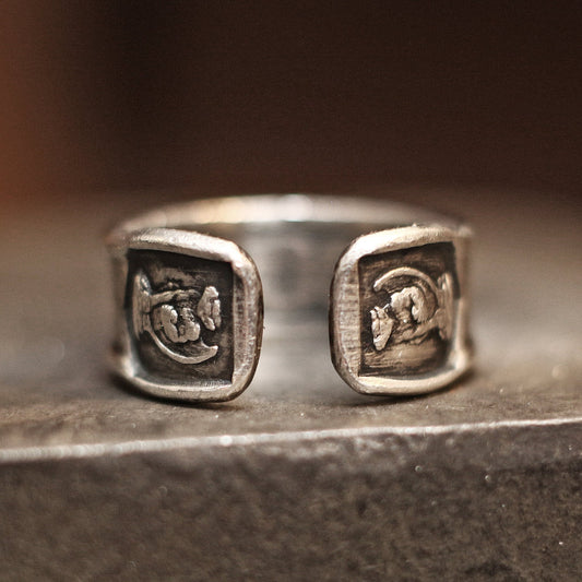 RS-158 Silberring mit erhabenem Gargoyle-Aufdruck, Vintage-Ring, rustikaler Ring, geschnitzter Ring, männlicher Ring, Herrenring, Wappenring, Siegelring, Grotesker Ring