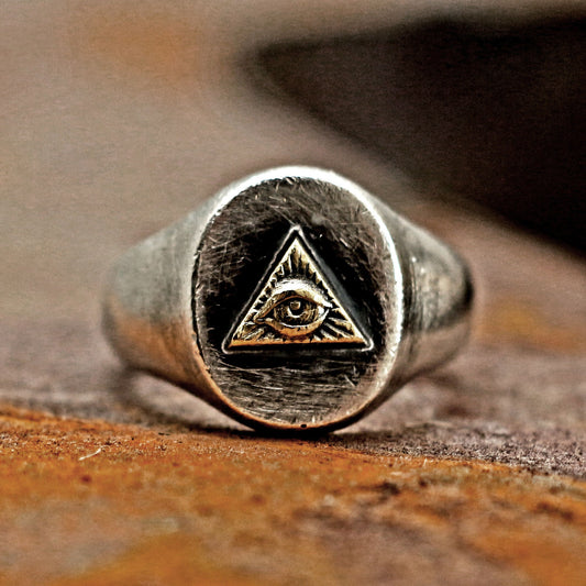 Wachssiegelring, Vintage-Ring, rustikaler Ring, geschnitzter Ring, Herrenring, Herrenring, Wappenring, Siegelring, Auge Gottes