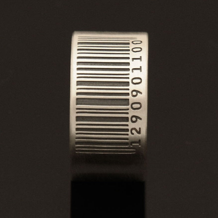 RS-011 Silberring mit Barcode-Gravur, Wortring, Liebesring, Namensring, Nachrichtenring, Versprechensring, Silberring, gravierter Ring, personalisierter Ring, individueller Ring