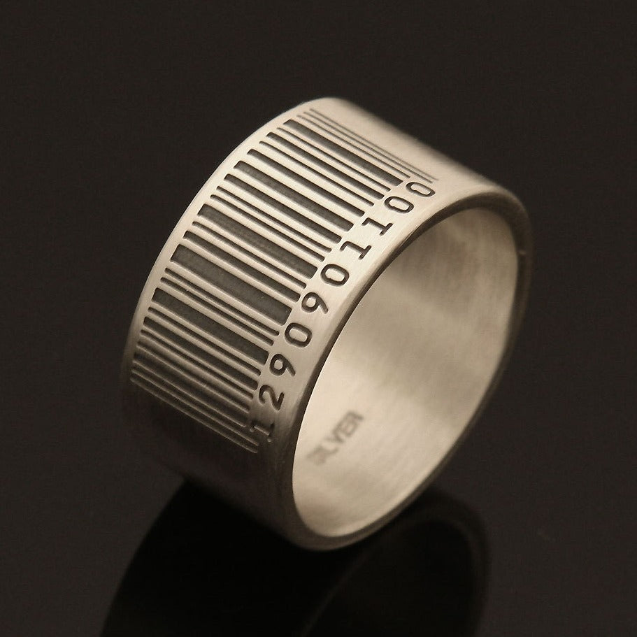 RS-011 Silberring mit Barcode-Gravur, Wortring, Liebesring, Namensring, Nachrichtenring, Versprechensring, Silberring, gravierter Ring, personalisierter Ring, individueller Ring