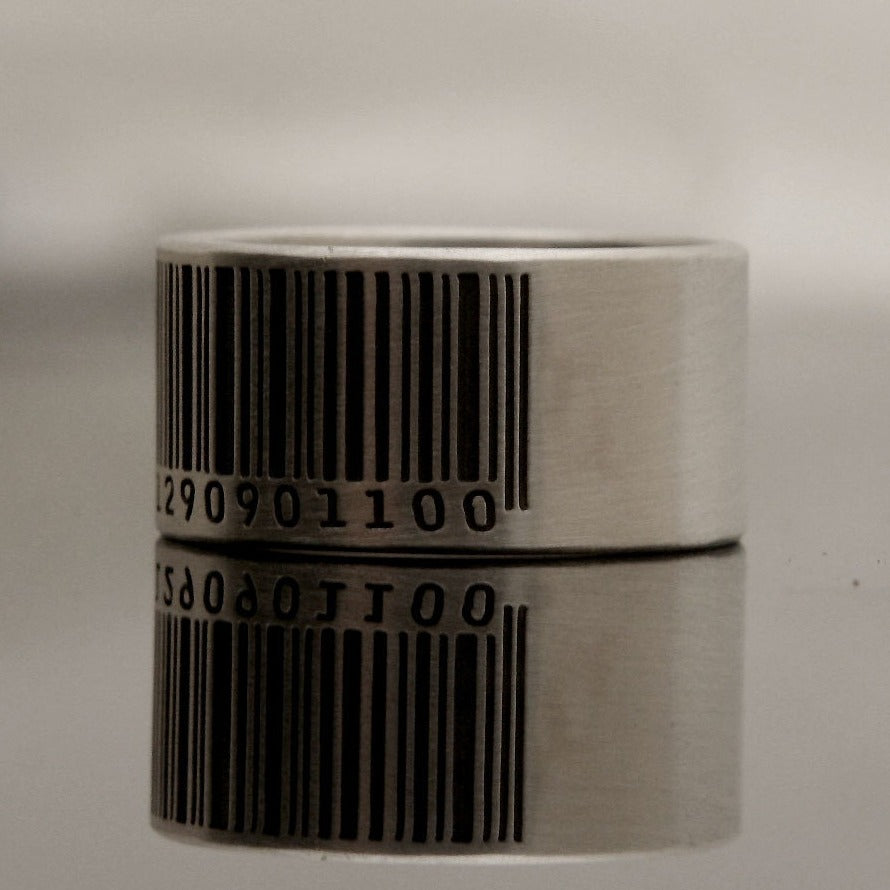 RS-011 Silberring mit Barcode-Gravur, Wortring, Liebesring, Namensring, Nachrichtenring, Versprechensring, Silberring, gravierter Ring, personalisierter Ring, individueller Ring