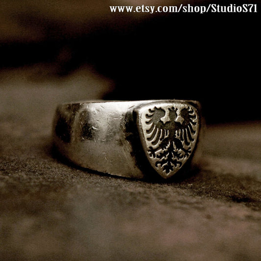 Schildring, rustikaler Ring, Silberring, Vintage-Ring, Insignienring, Herrenring, Herrenring