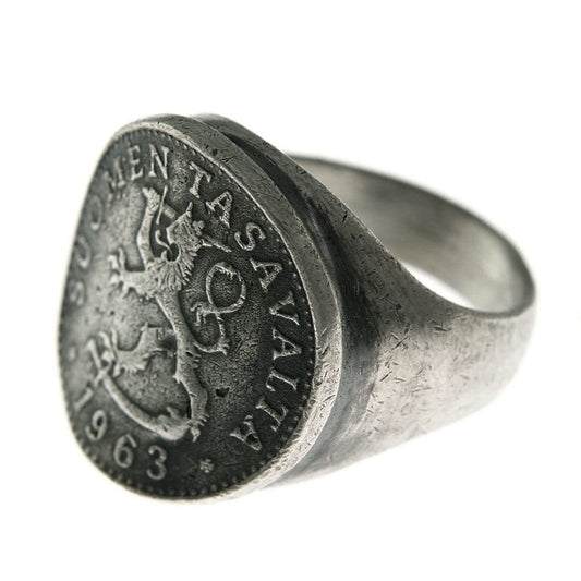 RS-095 finnischer Münzsilberring, Vintage-Ring, rustikaler Ring, sperriger Ring, Silbermünzring, männlicher Ring, Insignienring, Chevalierring